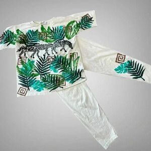 Copa Cabana outfit 2 pc resort vintage women’s  safari coastal zebra loungewear